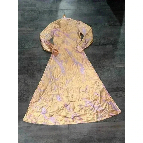 NEW Polo Ralph Lauren Rily 100% Silk Tie Collar Maxi Dress Peach Dye - Picture 5 of 8